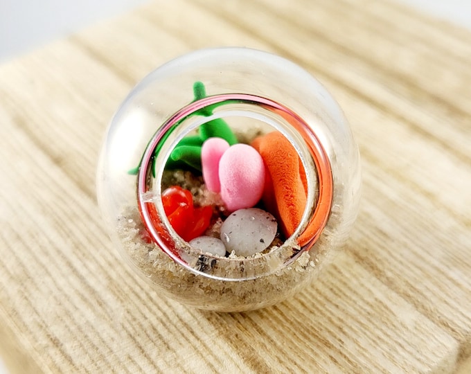 Mini Glass Terrarium: Handmade Micro Clay Plant Sculpture