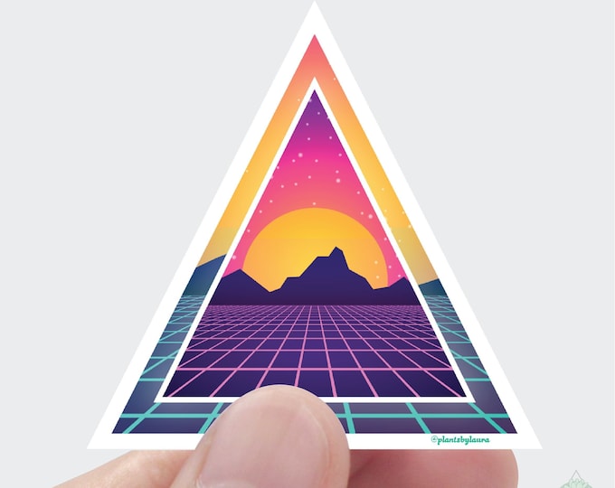 Vaporwave Sunset Vinyl Sticker: 80s Synthwave Laptop Decal