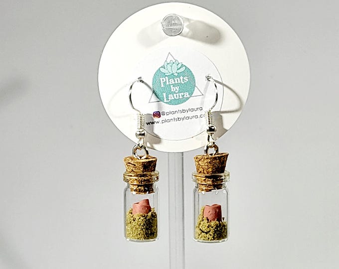 Plant Bottle Earrings/Handmade Tiny Clay Plant/Real Sand/OOAK