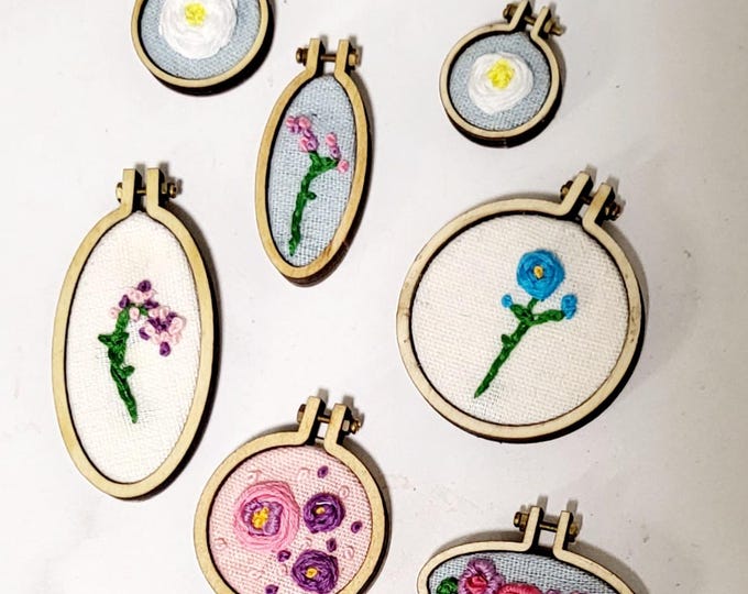 Tiny Embroidered Flower Pin: Handsewn Cottagecore Brooch