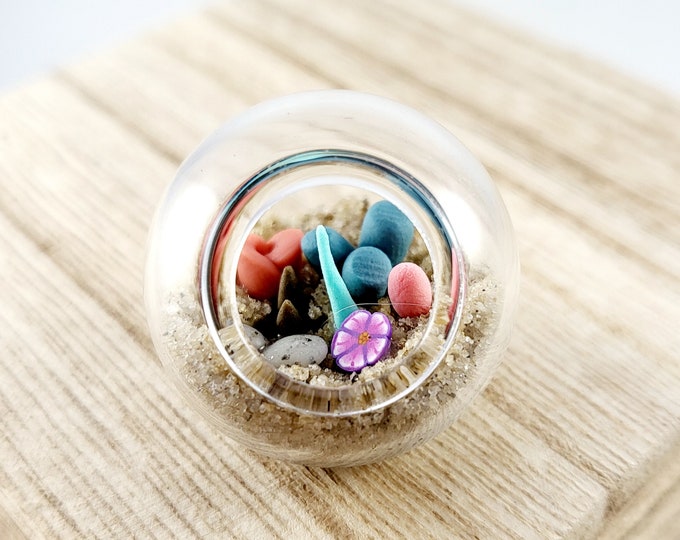 Mini Glass Terrarium: Handmade Micro Clay Plant Sculpture