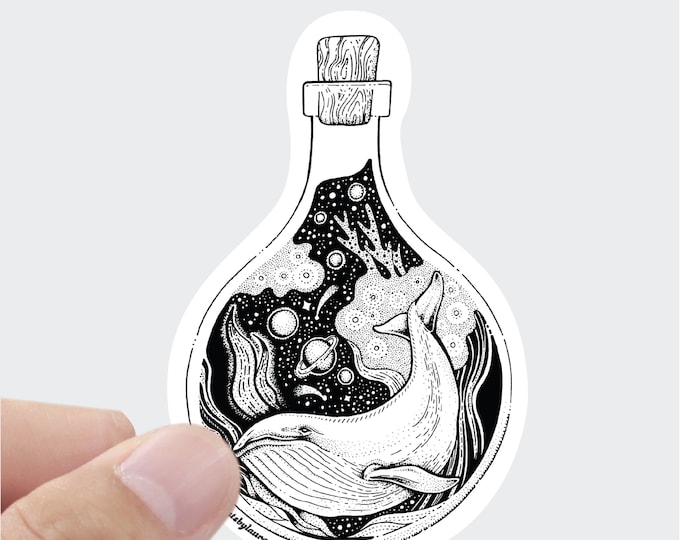Hand Drawn Galaxy Whale Sticker: Matte Water Resistant Vinyl Decal