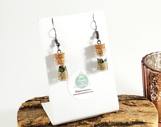 Micro Succulent Bottle Earrings: Tiny Clay Garden, Handmade