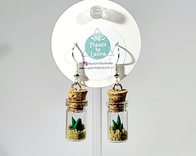 Plant Bottle Earrings/Handmade Tiny Clay Plant/Real Sand/OOAK