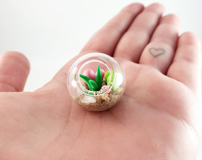 Miniature Clay Succulent Garden: Handmade Glass Terrarium