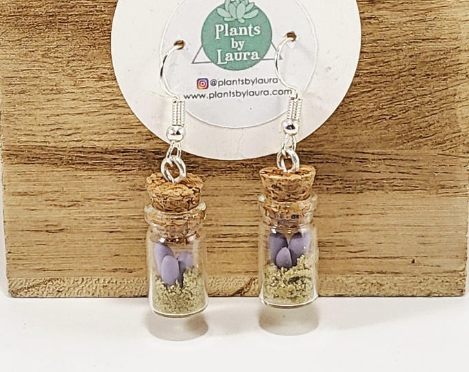 Plant Bottle Earrings/Handmade Tiny Clay Plant/Real Sand/OOAK