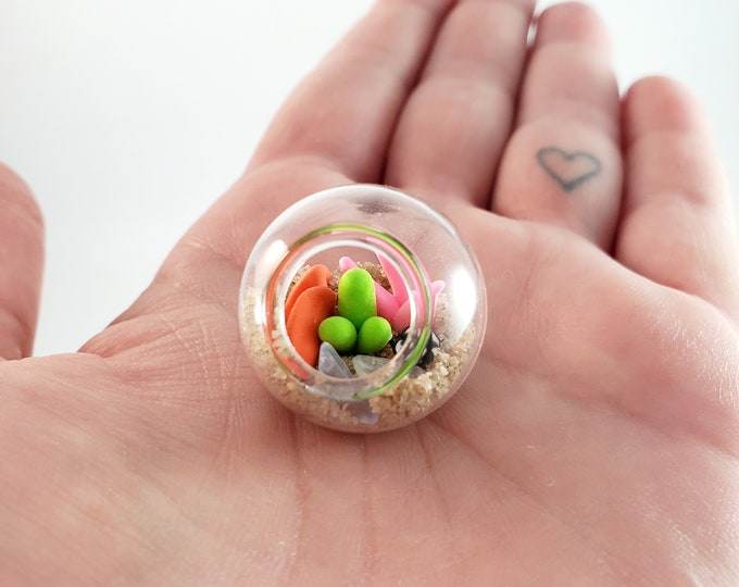 Handmade Micro Terrarium: Clay Succulents in Glass Orb