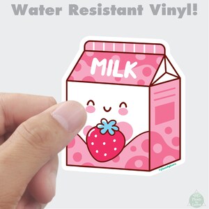 Strawberry Milk Matte Water Resistant Sticker/Gamer Girl/Kawaii/Cute Foods/Milk Carton/Nostalgia/Bumper Stickers/ Water Bottle Laptop Decal