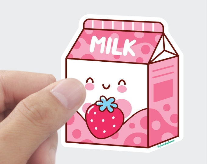 Strawberry Milk Carton Sticker: Kawaii Gamer Girl Laptop Decal
