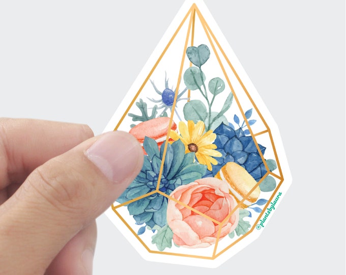 Gold Terrarium Floral Sticker: Water Resistant Vinyl Decal