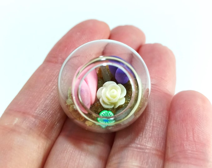 Featured listing image: Miniature Glass Terrarium: Handmade Clay Flower Garden Decor