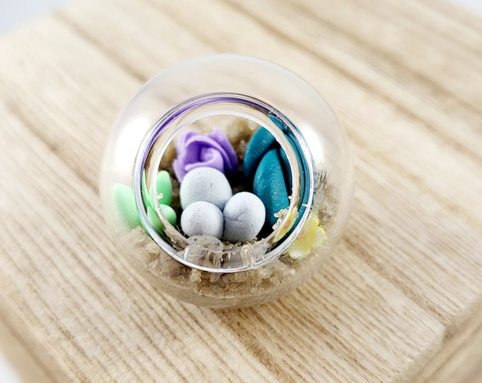 Tiny Glass Terrarium: Handmade Micro Clay Plant Sculpture