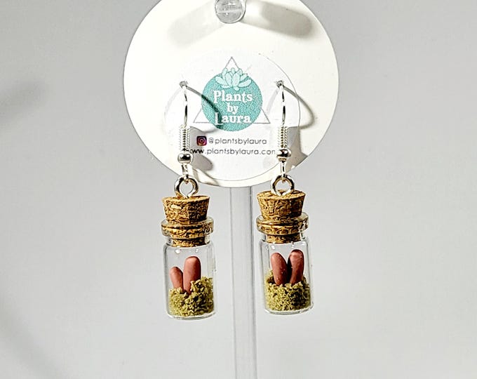 Plant Bottle Earrings/Handmade Tiny Clay Plant/Real Sand/OOAK