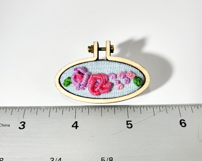 Embroidered Floral Pin: Handsewn Miniature Brooch