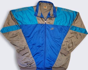 Nike Vintage 90s Shoulder Spell Out Color Block Track Jacket - Early 90s Gray Tag - Size Men's Large - FREE SHIPPING