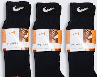 3 Pairs of Nike Vintage Basketball Black Socks - Deadstock - New with Tags - NWT - Size Men's 6.5 thru 12 -  FREE SHIPPING