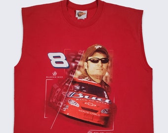 Dale Earnhardt Jr Vintage 00s NASCAR Sleeveless T-Shirt - Winner's Circle Red Tee - Budweiser - Men's Size Extra Large ( XL ) -Free SHIPPING