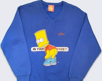 The Simpsons Vintage 90s Bart Sweatshirt - In Your Face - Fox 1999 - Blue Color Sweater - Size Kids 12-13 Years (Fits XS) - Free Shipping