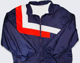 Vintage 90s Navy Blue Color Block Windbreaker Jacket - Peek & Cloppenburg Sport Collection - Black Coat - Size Extra Large - FREE SHIPPING