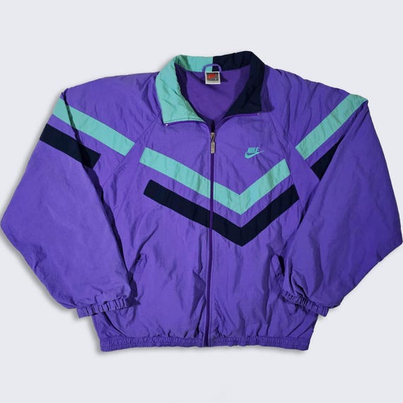 Nike Vintage 90s Purple Color Block Track Jacket - Light Weight Athletic Coat - Zipper Closure - Size Men's : Large ( L ) - FREE SHIPPING