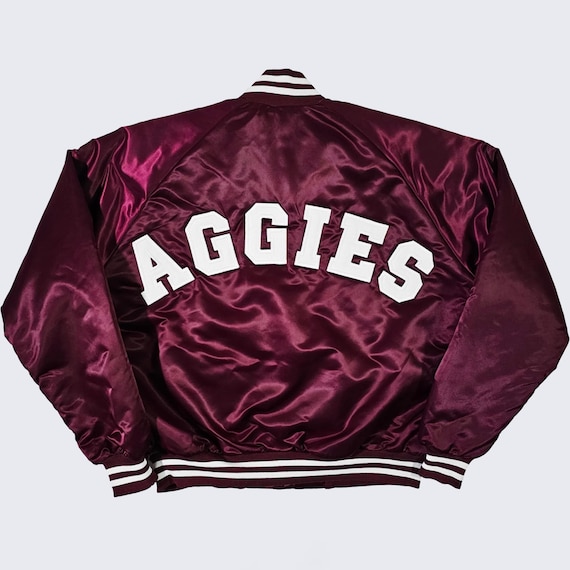 Texas A&M Aggies Vintage 80s Chalk Line Satin Bomber Jacket - Maroon Red Coat - Made in USA - Extremely Rare - Size : XL - Free Shipping