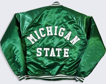 Michigan State Spartans Vintage 80s Chalk Line Satin Bomber - MSU