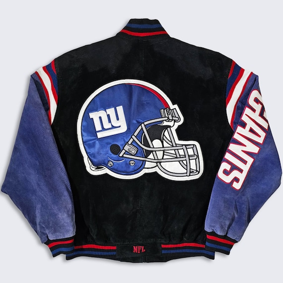 New York Giants Vintage Suede Leather Varsity Jacket - Carl Banks GIII NFL Football Bomber Coat - Size Men's : Large ( L ) - FREE Shipping