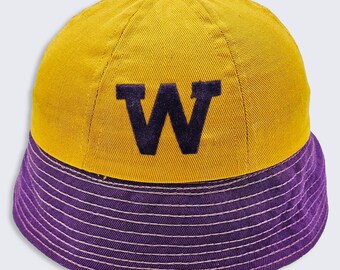Washington Huskies Vintage 50s Bucket Hat - Leather Band - Extremely Rare - UW University College Cap - Size Small - FREE SHIPPING