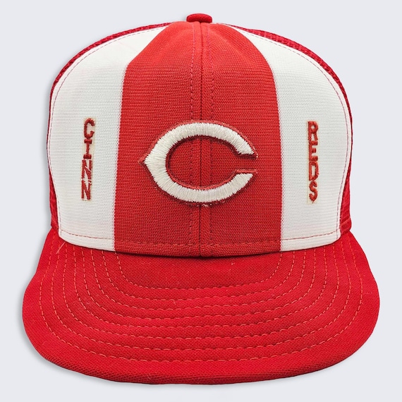 Cincinnati Reds Vintage 80s Trucker Snapback Hat - Red & White Color Baseball Style Cap - Soft Bill - One Size Fits All - FREE SHIPPING