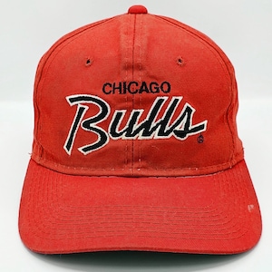 Chicago Bulls Vintage 90s Script Sports Specialties Snapback Hat - NBA Basketball Red Twill Baseball Cap - One Size Fits All - FREE SHIPPING