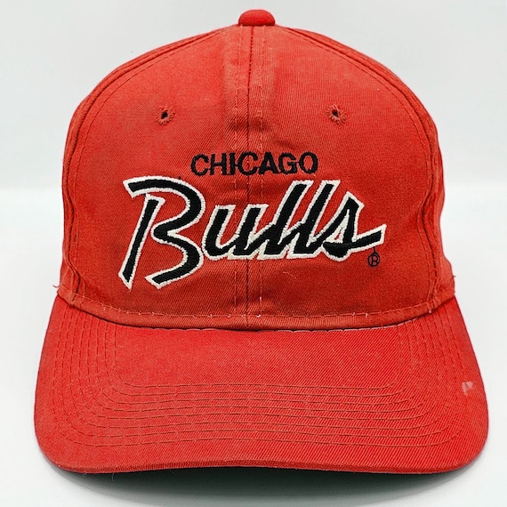 Chicago Bulls Vintage 90s Script Sports Specialties Snapback Hat - NBA Basketball Red Twill Baseball Cap - One Size Fits All - FREE SHIPPING