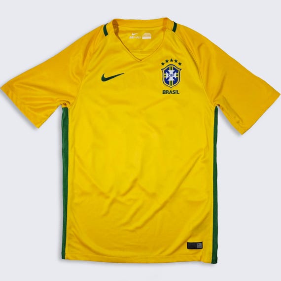 Brazil Brasil Nike Mohammed Soccer Jersey - 2016 Home Kit Football Shirt - Stitched On Logos - Size Men's : Small ( S ) - FREE SHIPPING