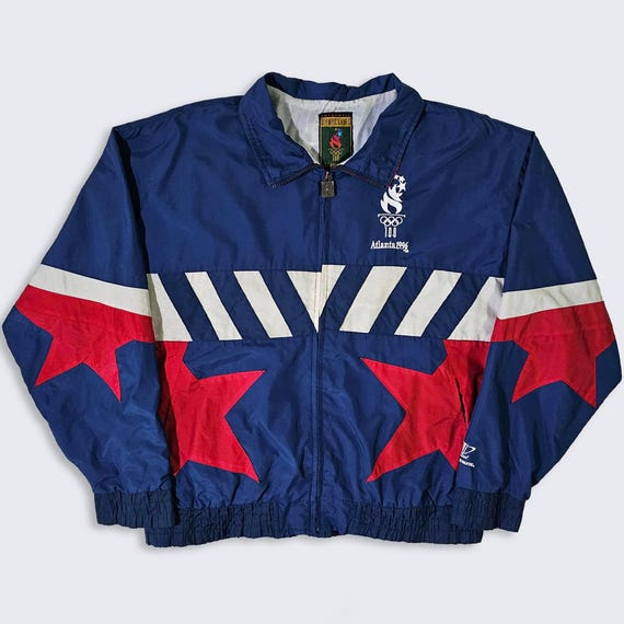 Atlanta Olympics Vintage 90s USA Windbreaker Jacket - Flag Logo Athletic Lightweight Coat - Size Men's : Large ( L ) - FREE SHIPPING