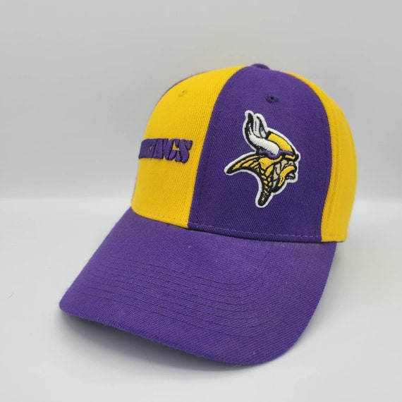 Minnesota Vikings Pinwheel Strapback Hat - NFL Product - Yellow & Purple Football Baseball Cap - Stitched on Logos - One Size -FREE SHIPPING