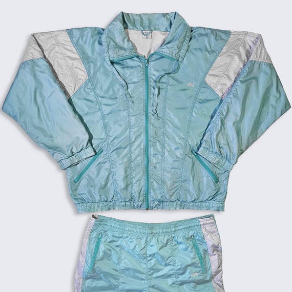 Etirel Vintage 90s Light Blue Swishy Windbreaker Tracksuit - Includes Jacket & Jogger Pants - Size Men's: Extra Large ( XL ) - FREE SHIPPING