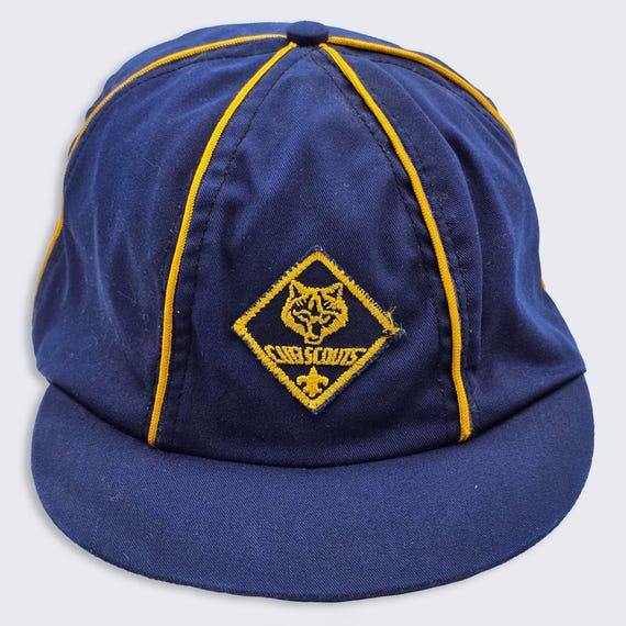 Cub Scouts Vintage Boy Youth Kids Strapback Hat - Camping - Blue & Yellow Color Cap - Stitched On Logo - One Size Fits All - Free SHIPPING