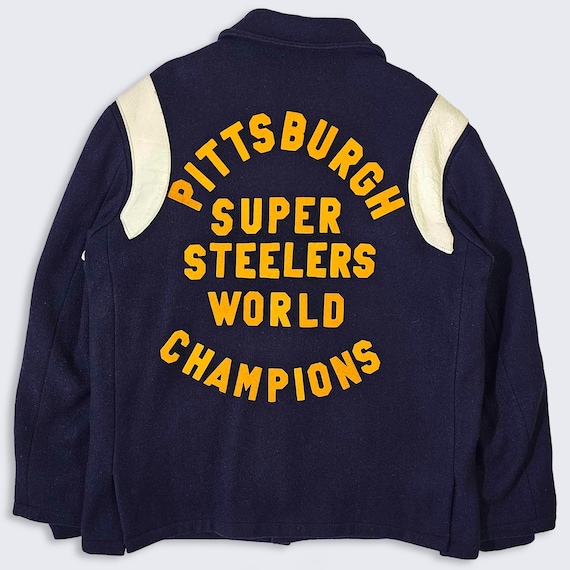 Pittsburgh Steelers Vintage 70s Super Bowl Varsity Jacket - Ultra Rare - Has Double Cuff - Size Men's : Extra Large ( XL ) - FREE Shipping