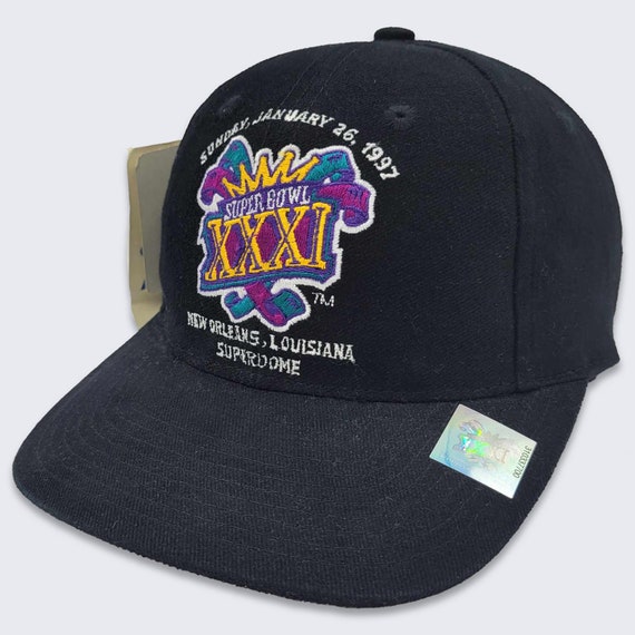 Super Bowl XXXI Vintage 90s Logo Athletic Strap Back Hat - NFL Football Black Cap - New Orleans Louisiana - NWT - One Size - Free Shipping