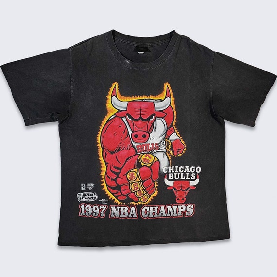Chicago Bulls Vintage 90s 1997 NBA Champs T-Shirt - Single Stitch Changers Basketball Black Tee - Michael Jordan - Men's XL - Free Shipping