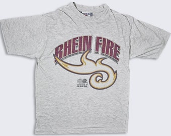 Rhein Fire Vintage 90s Reebok World League of American Football T-Shirt - NFL Europe - Heather Gray Tee - Men's Size Large - Free Shipping