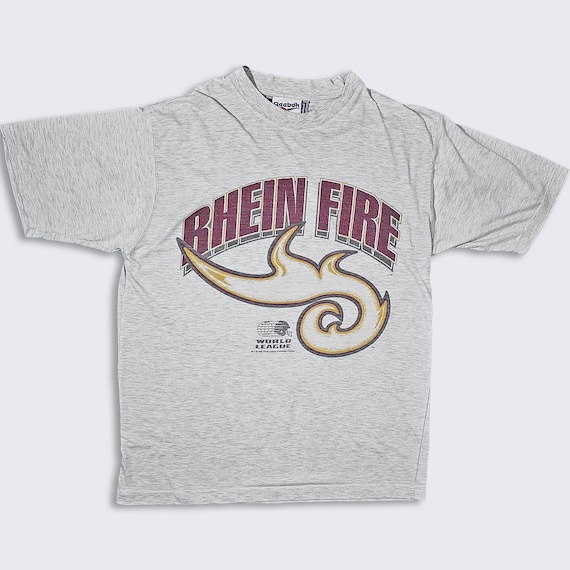 Rhein Fire Vintage 90s Reebok World League of American Football T-Shirt - NFL Europe - Heather Gray Tee - Men's Size Large - Free Shipping