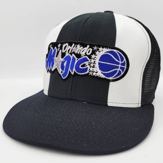 Orlando Magic Vintage 90s AJD Lucky Stripes Trucker Snapback Hat - Black , White and Blue Baseball Style Cap - One Size - Free Shipping