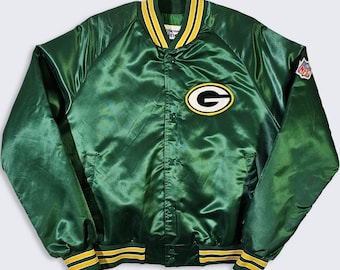 Kurtka bomberka Green Bay Packers Vintage 90s Chalk Line Satin – kolor zielony – wyprodukowano w USA – rozmiar męski: średni (M) – darmowa wysyłka