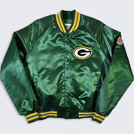 Green Bay Packers Vintage 90s Chalk Line Satin Bomber Jacket - Green Color Coat - Made in USA - Men's Size : Medium ( M ) - Free Shipping