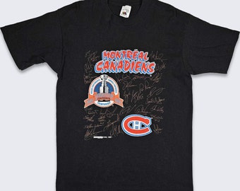 Montreal Canadiens Vintage 90s Stanley Cup Championship T-Shirt - NHL 1993 Champions - Single Stitch Tee - Autographs - L - FREE SHIPPING