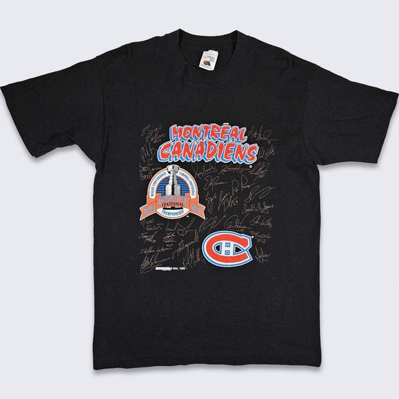 Montreal Canadiens Vintage 90s Stanley Cup Championship T-Shirt - NHL 1993 Champions - Single Stitch Tee - Autographs - L - FREE SHIPPING