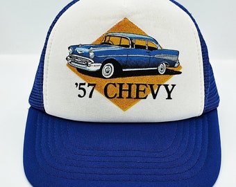 Chevrolet Bel Air Vintage 90s Trucker Snapback Hat - Chevy Classic Cars Blue Baseball Cap - Stitched on Logo - One Size - FREE SHIPPING