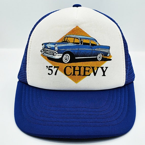 Chevrolet Bel Air Vintage 90s Trucker Snapback Hat - Chevy Classic Cars Blue Baseball Cap - Stitched on Logo - One Size - FREE SHIPPING