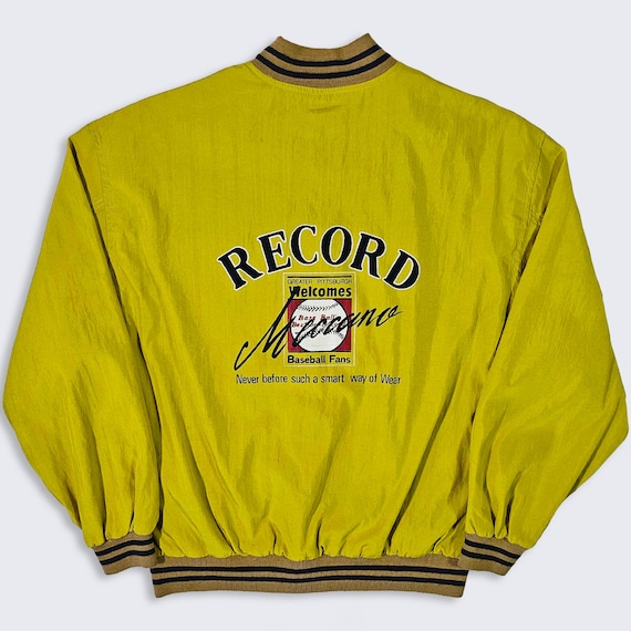 Baseball Vintage 90s Mecaano Baltimore Windbreaker Jacket - Yellow Color Light Weight Coat - Men's Size : Medium ( M ) - FREE SHIPPING