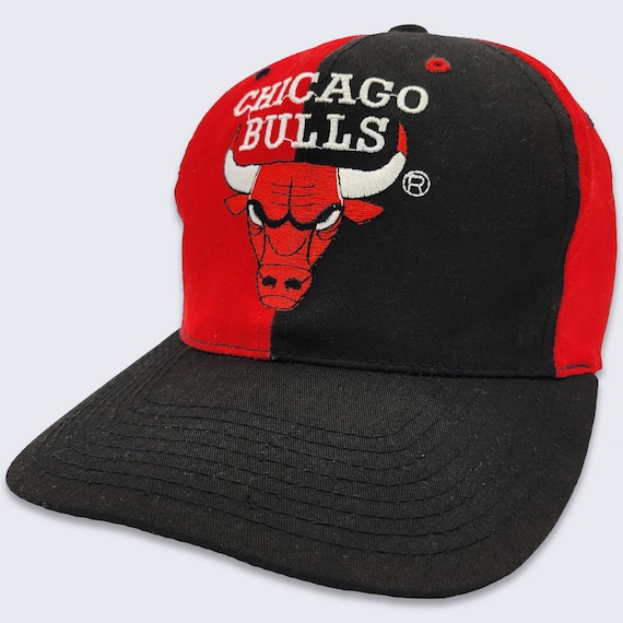 Chicago Bulls Vintage 90s AJD Pinwheel Snapback Hat - NBA Basketball Red Twill Baseball Cap - One Size Fits All - FREE Shipping